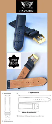 ECHTES-LEDER UHRENARMBAND CAVADINI,VERGOLDET STAHL SCHLIESSE KROKO PRÄGUNG BLAU – neu – Uhren & Schmuck