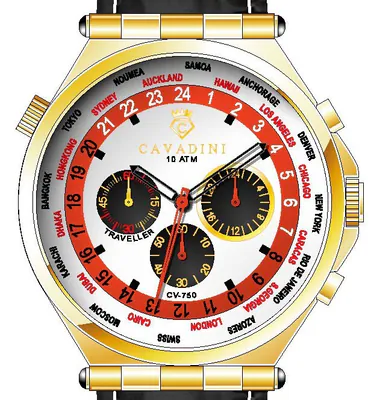 Cavadini Extravagant Chronograph Herrenuhr 47mm Edelstahl Vergoldet GMT Weltzeit – gebraucht, wie neu – Uhren & Schmuck…