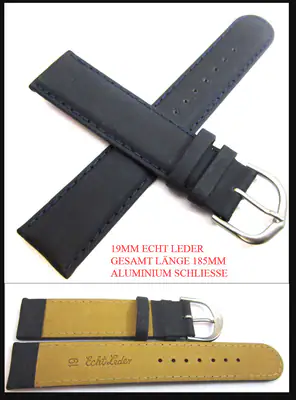 19 mm Uhrenarmband Echt Leder Lederarmband Velour blau silbrige Schließe neu – neu – Uhren & Schmuck