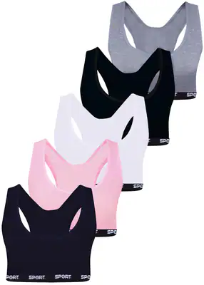 5 Mädchen Bustier X-Rücken Baumwolle Sport BH Kinder Unterwäsche Bra Training – neu – Sonstiges – überwiegend weiß – Foto 1…