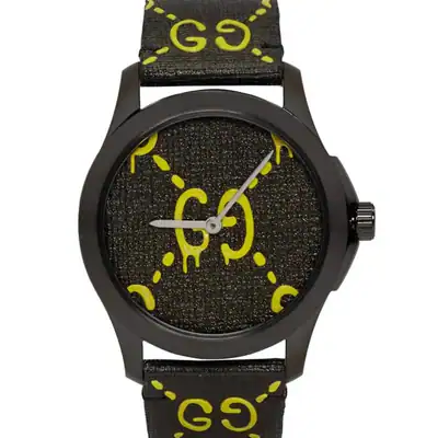 Gucci G Timeless Ghost Schwarzes Zifferblatt Schwarze Lederarmbanduhr – neu – Uhren & Schmuck – Foto 1 von 5