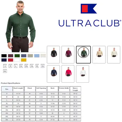 UltraClub Herren Cypress Longsleeve Twill Pocket 8960C – neu – Herrenmode – überwiegend weiß – Foto 1 von 2