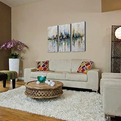 ARTLAND Leinwand Wandbild für Wohnzimmer 3 Stück Bilder fertig zum Aufhängen – neu – Sonstiges – überwiegend silber – Foto…