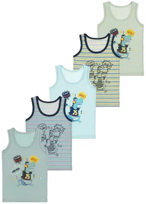 5 Jungen Unterhemden Baumwolle Tank Kinder Knaben Unterhemd Shirt Dinosaurier – neu – Sonstiges – überwiegend weiß – Foto 1…