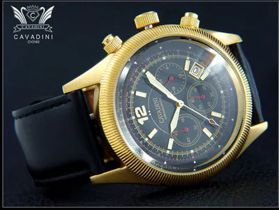 Cavadini Chronograph Herrenuhr Edelstahl Datum XL 48mm CV-2143 gold-schwarz – gebraucht, wie neu – Uhren & Schmuck – Foto 1…