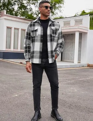 COOFANDY Herren Flanell Overshirt Langarm Hemden Mode Button Down Jacke – neu – Herrenmode – überwiegend grau – Foto 1 von 5