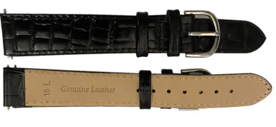 18mm Top Leder Uhrenarmband Schwarz Dornschließe genäht Slim Extra Lang – neu – Uhren & Schmuck