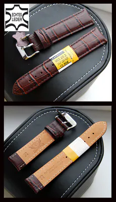 14, 24mm Echt leder Uhrenarmband Cavadini braun Krokoprägung Stahlschließe – neu – Uhren & Schmuck – Foto 1 von 4