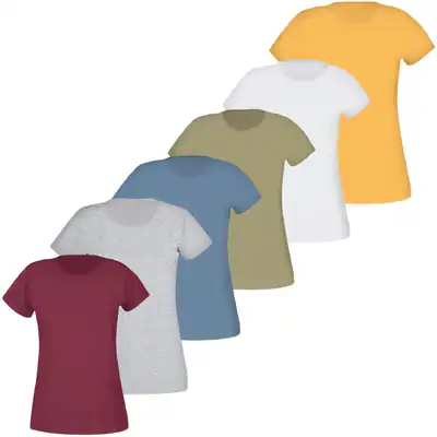 3 Damen T-Shirts Rundhals Baumwolle T-Shirt kurzarm Tshirt Shirt M L XL XXL – neu – Damenmode – überwiegend weiß – Foto 1…