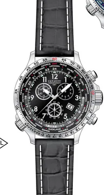 CAVADINI Chronograph Herrenuhr Drehbarer GMT Ring Zifferblatt schwarz – gebraucht, wie neu – Uhren & Schmuck – Foto 1 von 2
