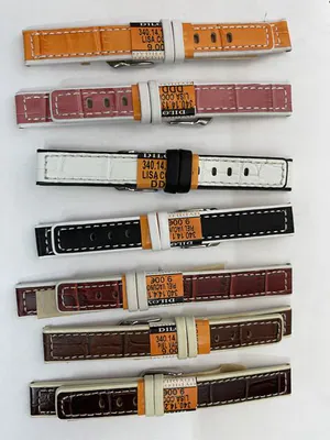 14 mm Uhrenarmbänder Leder Kroko-Prägung mit Borte Diloy schwarz-braun-weiß-bunt – neu – Uhren & Schmuck – Foto 1 von 5