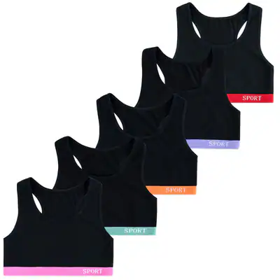5 Mädchen Bustier Schwarz X-Rücken Baumwolle Sport BH Kinder Unterwäsche Bra – neu – Sonstiges – Foto 1 von 5