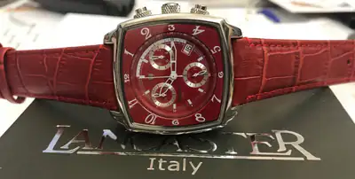 Lancaster Unisex Chronograph italienische Desigeruhr Edelstahl Quadrat Rot – gebraucht, wie neu – Uhren & Schmuck – Foto 1…