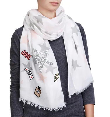 XXL DAMEN SCHAL Sternschal mit STICKER Patches Tuch Patchwork Stola Halstuch – neu – Sonstiges – überwiegend weiß – Foto 1…