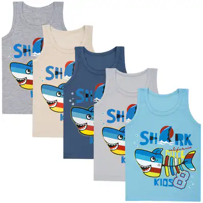 5 Jungen Unterhemden Baumwolle Tank Top Kinder Knaben Unterhemd Shirt SHARK – neu – Sonstiges – überwiegend weiß – Foto 1…