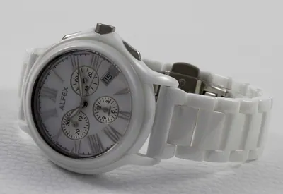 ALFEX Herrenuhr 5629 Chronograph Weisses Keramik Perlmutt swiss made 44mm – gebraucht, wie neu – Uhren & Schmuck – Foto 1…