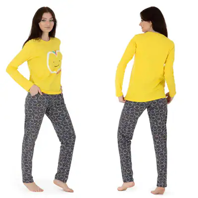 Damen Pyjama Set Schlafanzug Baumwolle Hausanzug Nachtwäsche langarm S M L XL – neu – Damenmode – überwiegend weiß – Foto 1…