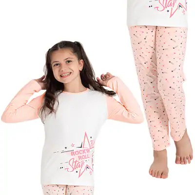 Mädchen Pyjama Stern 2-teilig Baumwolle Set Schlafanzug Hausanzug Nachtwäsche – neu – Sonstiges – überwiegend weiß – Foto 1…