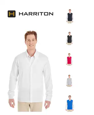 M425 Harriton Herren Pilbloc V-Ausschnitt Knopf Strickjacke Pullover – neu – Herrenmode – überwiegend weiß