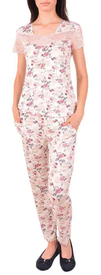 Damen Pyjama Schlafanzug Hausanzug Nachtwäsche kurzarm Spitze S M L XL – neu – Damenmode – überwiegend weiß