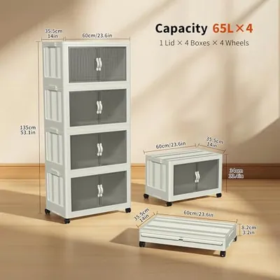 CETOMO 65L*4 FALTBARE AUFBEWAHRUNGSBOXEN AUS KUNSTSTOFF MIT DECKEL, FALTBARE – neu – Möbel – überwiegend beige – Foto 1 von 5