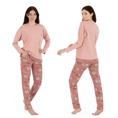 Damen Pyjama Set Schlafanzug Baumwolle Hausanzug Nachtwäsche langarm S M L XL – neu – Damenmode – überwiegend weiß – Foto 1…