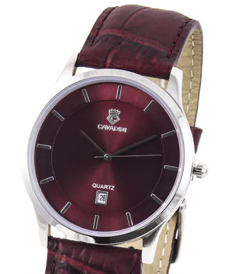 Business CAVADINI Herrenuhr Edelstahl mit Datum weinrot Lederband CV-4228 – gebraucht, wie neu – Uhren & Schmuck – Foto 1…