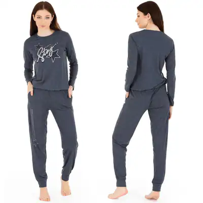 Damen Pyjama STERN Schlafanzug Hausanzug Nachtwäsche langarm S M L XL Viskose – neu – Damenmode – überwiegend weiß – Foto 1…