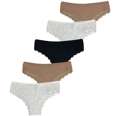 5 Damen Slips Pantys Hipster Slip Unterwäsche Panty Unterhosen 36 38 40 42 – neu – Damenmode – überwiegend weiß – Foto 1…