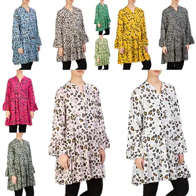 Damen Tunika Leo Bluse ONE SIZE ITALY Hemd Leopard 36 38 40 42 44 Shirt Top – neu – Damenmode – überwiegend weiß – Foto 1…
