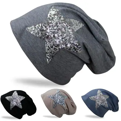 Luxus Damen Glitzer Sterne Beanie Mütze sehr leicht Top Qualität Long Uni Slouch – neu – Sonstiges – überwiegend weiß…