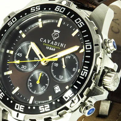 Cavadini Chronograph Herrenuhr Edelstahl 44mm Braun CV-467 Taucher-Style – gebraucht, wie neu – Uhren & Schmuck – Foto 1…