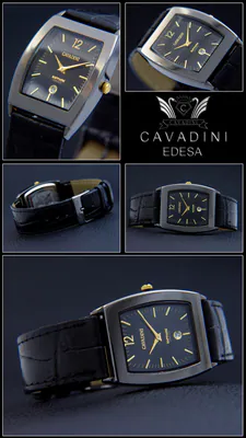 Klassische Cavadini Tonneau Herrenuhr Lederband ganz in schwarz CV-1070 – gebraucht, wie neu – Uhren & Schmuck