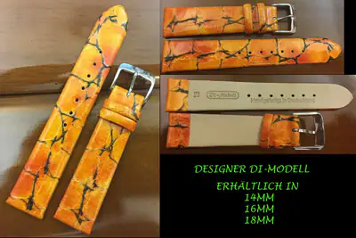 14-16-18 mm Uhrenarmband Di-Modell Oben Lack Fantasie orange, unten Echt Leder – neu – Uhren & Schmuck – Foto 1 von 5