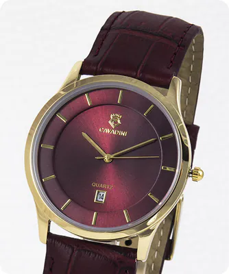 Cavadini Herrenuhr 40 mm Edelstahl vergoldet Zifferblatt Weinrot Datum CV-4228 – gebraucht, wie neu – Uhren & Schmuck…