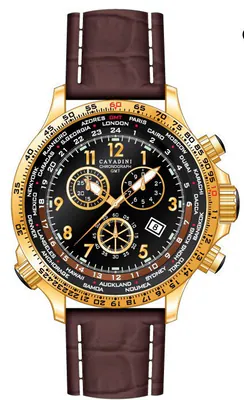 CAVADINI Chronograph Herren Edelstahl, drehbarer GMT-Ring CV-1606 braun gold – gebraucht, wie neu – Uhren & Schmuck – Foto…
