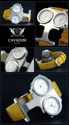 CAVADINI Sommeruhr Damenuhr Dual-Time Designer Edelstahl Lederband gelb – gebraucht, wie neu – Uhren & Schmuck