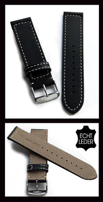 20 mm Echtes-Leder Uhrenarmband ausgezeichnete Qualität, glatt, schwarz – neu – Uhren & Schmuck