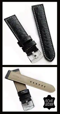 24 mm XXL Echt Leder Uhrenarmband Kroko-Prägung schwarz Stahlschließe extra lang – neu – Uhren & Schmuck – Foto 1 von 2