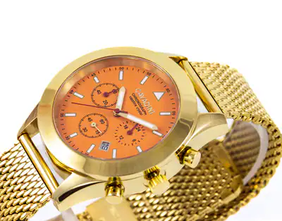 Blue Eagle Chronograph Cavadini CV-555 Herren vergoldet 40 mm Saphirglas orange – gebraucht, wie neu – Uhren & Schmuck…
