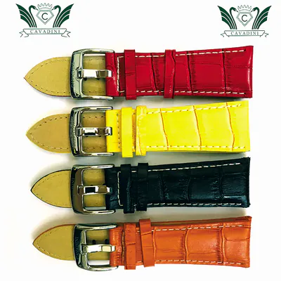 24mm Uhrenarmbänder Echt Leder moderne Krokoprägung rot - gelb - orange -schwarz – neu – Uhren & Schmuck – Foto 1 von 5