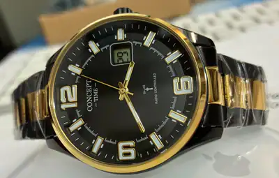 Funkuhr Herren Concept-Master Time Schwarz-Gold mit Datum 42 mm elegant – neu – Uhren & Schmuck – Foto 1 von 4
