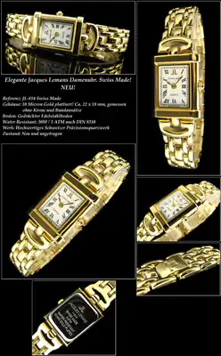 Luxuriöse JACQUES LEMANS Damenuhr JL-814 Swiss made 10 Micron vergoldet römisch – gebraucht, wie neu – Uhren & Schmuck