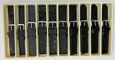 Konvolut 10 Stück Leder Uhrenarmbänder schwarz 14-18-20 mm sortiert – gebraucht, wie neu – Uhren & Schmuck – Foto 1 von 2