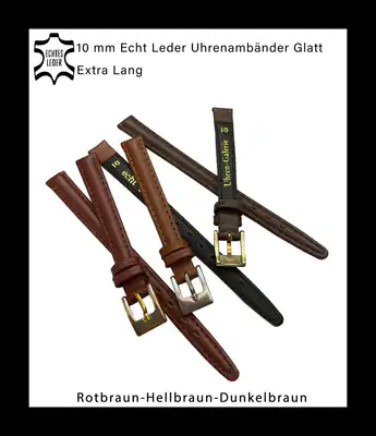 10mm Echt Leder Uhrenarmbänder glatt mit Naht hellbraun, rotbraun Extra Lang – neu – Uhren & Schmuck – Foto 1 von 3