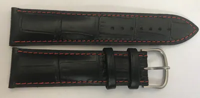 22 mm MIDO Uhrenarmband Echt Leder Krokoprägung schwarz mit roter Naht – neu – Uhren & Schmuck – Foto 1 von 2