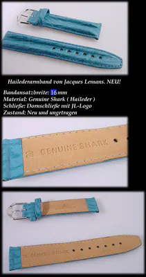16 mm Uhrenarmband JACQUES LEMANS SHARK Obermaterial Haifisch Türkis-blau – neu – Uhren & Schmuck