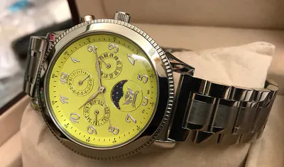 CAVADINI Cavallo 42mm Herrenuhr Kalender Mondphase Edelstahl Zifferblatt gelb – gebraucht, wie neu – Uhren & Schmuck – Foto…