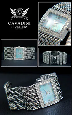 Damenuhr CAVADINI Perlmutt Zifferblatt blau 31 mm Zirkonia CV-4020 Schmuckuhr – gebraucht, wie neu – Uhren & Schmuck