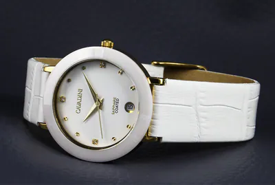 CAVADINI Damenuhr Edelstahl Lünette Keramik weiß 33mm CV-745 traumhaft – gebraucht, wie neu – Uhren & Schmuck – Foto 1 von 2